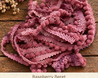Raspberry Beret Hand Dyed Mini Pom Pom Trim (MPP-95) ~ 2 continuous yards per pack