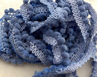 Liberty Blue Mini Pom Pom Trim (MPP-79) by Vintage NeedleArts ~ hand-dyed 2 continuous yards
