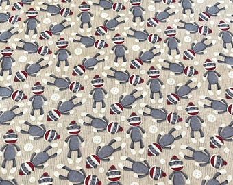 FAT QUARTER ~ Sock Monkey from Brother Sister Design Studio ~ 100% cotton 18x22 inches pre-cut