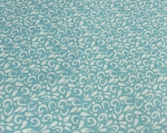 PER YARD ~ Brother Sister Design Studio Cotton Flannel Turquoise White Fabric ~ 100% cotton - brushed for softness