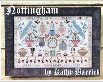 PAPER CHART - Nottingham from Kathy Barrick - cross stitch chart design primitive sampler English bird