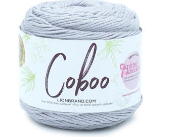 Lion Brand Coboo Yarn (Silver) ~ super soft and breathable machine washable lightweight blend of cotton and bamboo #3 lightweight yarn