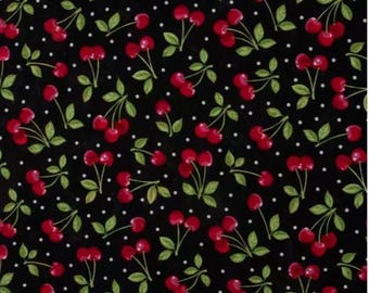 Cherries on Black Fabric from Robert Kaufman ~ 100% cotton for sewing/quilting