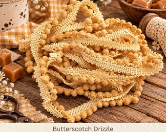 Butterscotch Drizzle Hand Dyed Mini Pom Pom Trim (MPP-83) ~ 2 continuous yards per package