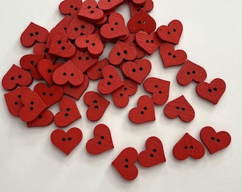 Solid Red Heart Wood Buttons (BTN-25) - pack of 6