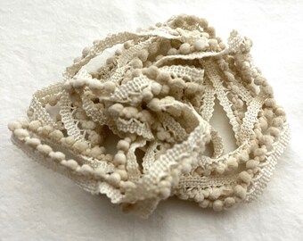 Oyster Beige Mini Pom Pom Trim (MPP-14) by Vintage NeedleArts ~ hand-dyed 2 continuous yards