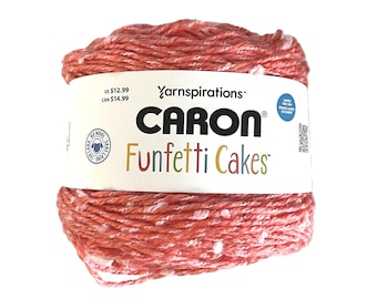 Caron Funfetti Cakes Yarn (Coral) ~ 4 medium weight acrylic blend yarn with twisted fibers that create a confetti look Yarnspirations