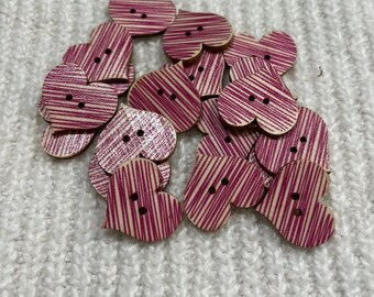 Diagonal Pink Stripes Heart-shaped Wood Button from Vintage NeedleArts painted 1" wide primitive embellishment