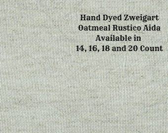 Aqua Frost Rustic Aida (OR-DDA-34) ~ Hand Dyed Zweigart Oatmeal Rustico Cross Stitch Fabric from Vintage NeedleArts