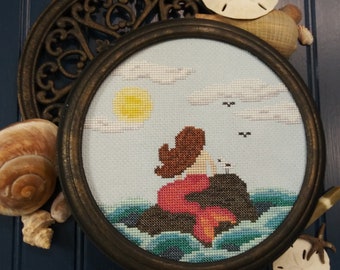 PDF The Mermaid cross stitch design pattern chart Vintage NeedleArts ocean Ariel waves