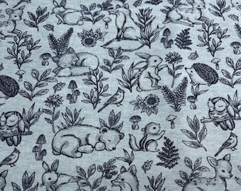 PER YARD ~ Baby Woodland Animals Cotton Flannel Fabric ~ 100% cotton - brushed for softness teal and blue sketch gender neutral