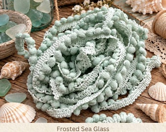 Frosted Sea Glass Hand Dyed Mini Pom Pom Trim (MPP-21) by Vintage NeedleArts ~ 2 continuous yards per package