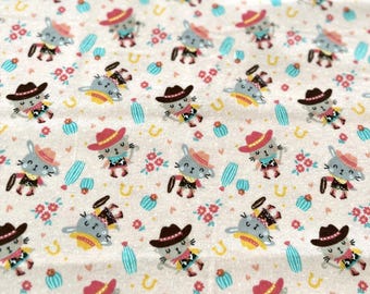 PER YARD ~ Cowboy Puppy & Kittens flannel fabric ~ Camelot Fabrics 100% cotton cat dog horse western peach background