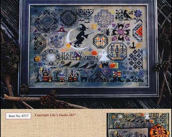 PAPER CHART - Halloween Quaker from Lila's Studio - cross stitch chart design primitive Halloween October 31st witch crow black cat