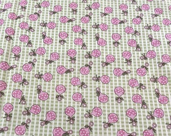 HALF YARD ~ Benartex Green Gingham with Pink Baby Rattles ~ 100% cotton sewing quilting fabric - nursery