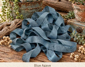 Blue Agave Rustic Hand Dyed Ribbon (SB-113) ~ 5/8" wide seam binding crinkle trim ~ 5 continuous yards per package