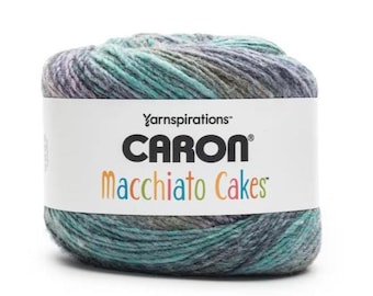 Yarnspirations Caron Macchiato Cakes Yarn (Breathe) ~ 5 bulky acrylic wool blend variegated blend of purple, aqua, pink and blue