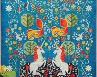 PAPER CHART - Unicorn Tapestry by Tiny Modernist cross stitch chart design medieval Lady and the Unicorn