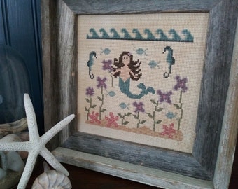 PDF In a Mermaid's Garden - cross stitch pattern chart ocean mermaid flowers seahorse starfish sea cottage Vintage NeedleArts