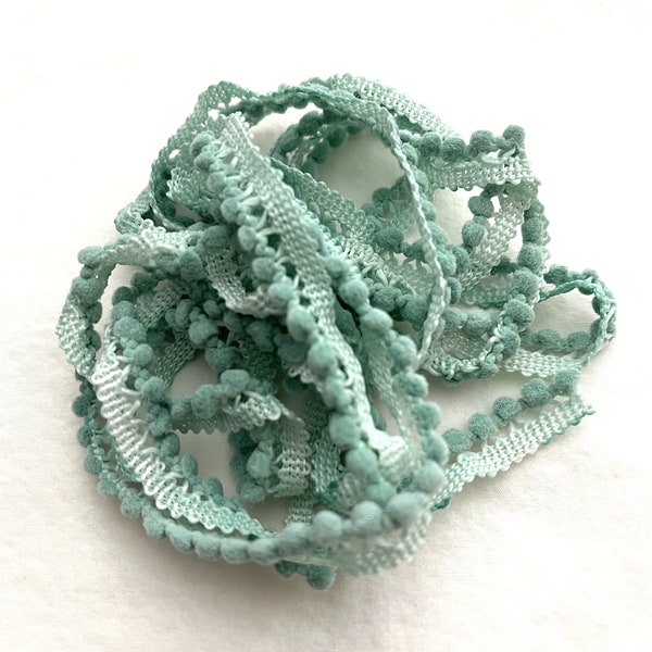 Verdigris Mini Pom Pom Trim (MPP-47) by Vintage NeedleArts ~ hand-dyed 2 continuous yards