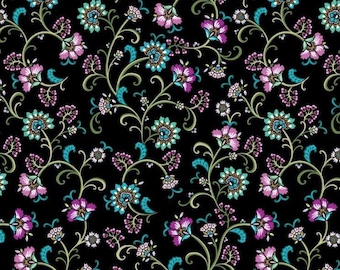 Flora Arabesque Black Fabric from Bernartex Fabrics ~ 100% cotton for sewing/quilting