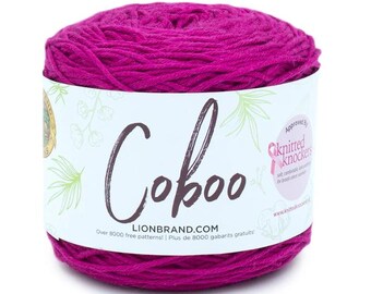 Lion Brand Coboo Yarn (Magenta) ~ super soft and breathable machine washable lightweight blend of cotton and bamboo #3 lightweight yarn