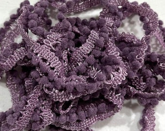 Mulberry Mini Pom Pom Trim (MPP-80) by Vintage NeedleArts ~ hand-dyed 2 continuous yards