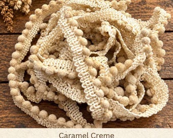 Caramel Creme Hand Dyed Mini Pom Pom Trim (MPP-61) ~ 2 continuous yards per package