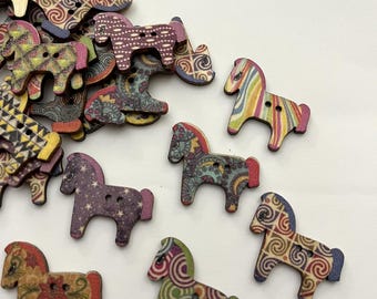 Wooden Boho Horse Buttons (6 per package) - each package contains a random assortment of various colors and patterns