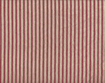 Coffee Dyed Red Striped Ticking fabric ~ Rockland/Roc-Lon 100% cotton woven fabric - 18x22 inches - hand dyed