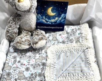 Baby/Toddler Blanket from Little Moon Designs ~ large size double sided with a hand crocheted ruffle edge