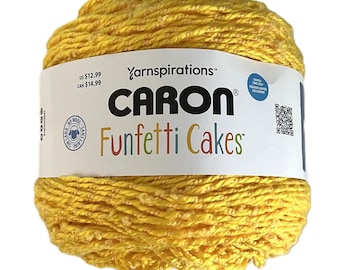 Caron Funfetti Cakes Yarn (Sunshine) ~ 4 medium weight acrylic blend yarn with twisted fibers that create a confetti look Yarnspirations