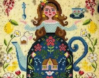 PAPER CHART - The Tea Goddess by Tiny Modernist cross stitch chart design teapot garden