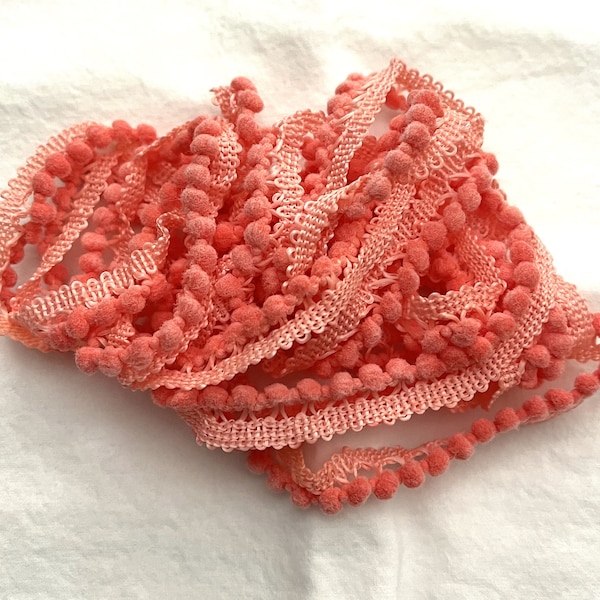 Coral Mini Pom Pom Trim (MPP-71) by Vintage NeedleArts ~ hand-dyed 2 continuous yards