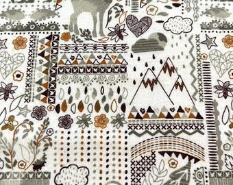 PER YARD ~ Super Snuggle Cotton Flannel Fabric ~ Wildlife Bohemian Nature Packed ~ 100% cotton brushed for softness mountains elk bear