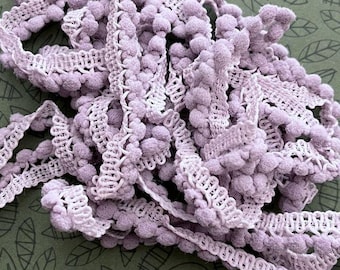 Lavender Lilacs Mini Pom Pom Trim (MPP-6) by Vintage NeedleArts ~ hand-dyed 2 continuous yards