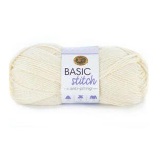 Hilo antibolitas Lion Brand Basic Stitch (crudo/cáscara de huevo) ~ 4 lana de grosor medio, 100 % acrílico, lavable a máquina