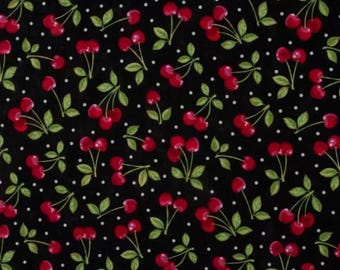 Cherries on Black Fabric from Robert Kaufman ~ 100% cotton for sewing/quilting