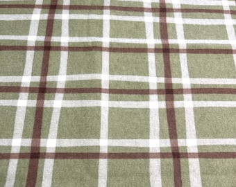 HALF YARD ~ POP! Cotton Flannel Green/Brown/Cream Plaid Fabric ~ 100% cotton - brushed for softness 18x42 inches