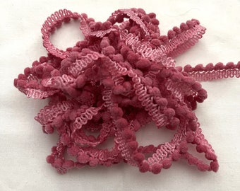 Raspberry Smash Mini Pom Pom Trim (MPP-107) by Vintage NeedleArts ~ hand-dyed 2 continuous yards