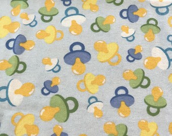 PER YARD ~ Blue Baby Pacifier Cotton Flannel Fabric ~ 100% cotton binky nursery boy