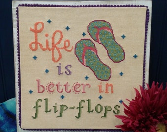 PDF Life is Better in Flip-Flops cross stitch design pattern chart Vintage NeedleArts summer beach ocean vacation sandals cottage whimsical