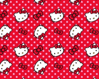 PER YARD ~ Hello Kitty Polka Dot ~ 100% cotton sewing quilting fabric - officially licensed red and pink