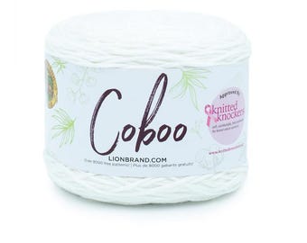 Lion Brand Coboo Yarn (White) ~ super soft and breathable machine washable lightweight blend of cotton and bamboo #3 lightweight yarn