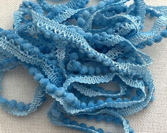 Caribbean Blue Mini Pom Pom Trim (MPP-16) by Vintage NeedleArts ~ hand-dyed 2 continuous yards