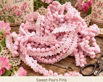 Sweet Pea's Pink Hand Dyed Mini Pom Pom Trim (MPP-96) ~ 2 continuous yards per package