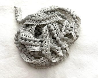Timeless Gray Mini Pom Pom Trim (MPP-1) by Vintage NeedleArts ~ hand-dyed 2 continuous yards