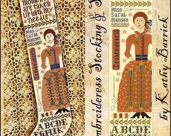 PAPER CHART - The Embroideress Stocking and Sampler from Kathy Barrick - cross stitch chart design primitive Christmas