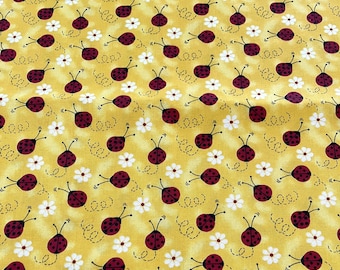 PER YARD ~ Charms by Patty Reed Designs  ~ 100% cotton sewing/quilting fabric La-Di-Draw Fabric Traditions Laurie Campbell ladybugs