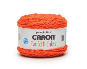 Caron Funfetti Cakes Yarn (Ruby Orange) ~ 4 medium weight acrylic blend yarn with twisted fibers that create a confetti look Yarnspirations